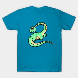 Cute Green diplodocus dinosaur cartoon character T-Shirt